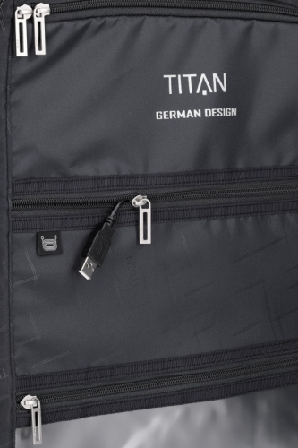 Palubní kufr na 2 kolečkách Titan Xenon USB 55 cm, lehký polykarbonát - AKCE