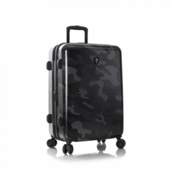 Plastový cestovní kufr s černým maskáčem Heys Black Camo M 66 cm s rozšířením objemu